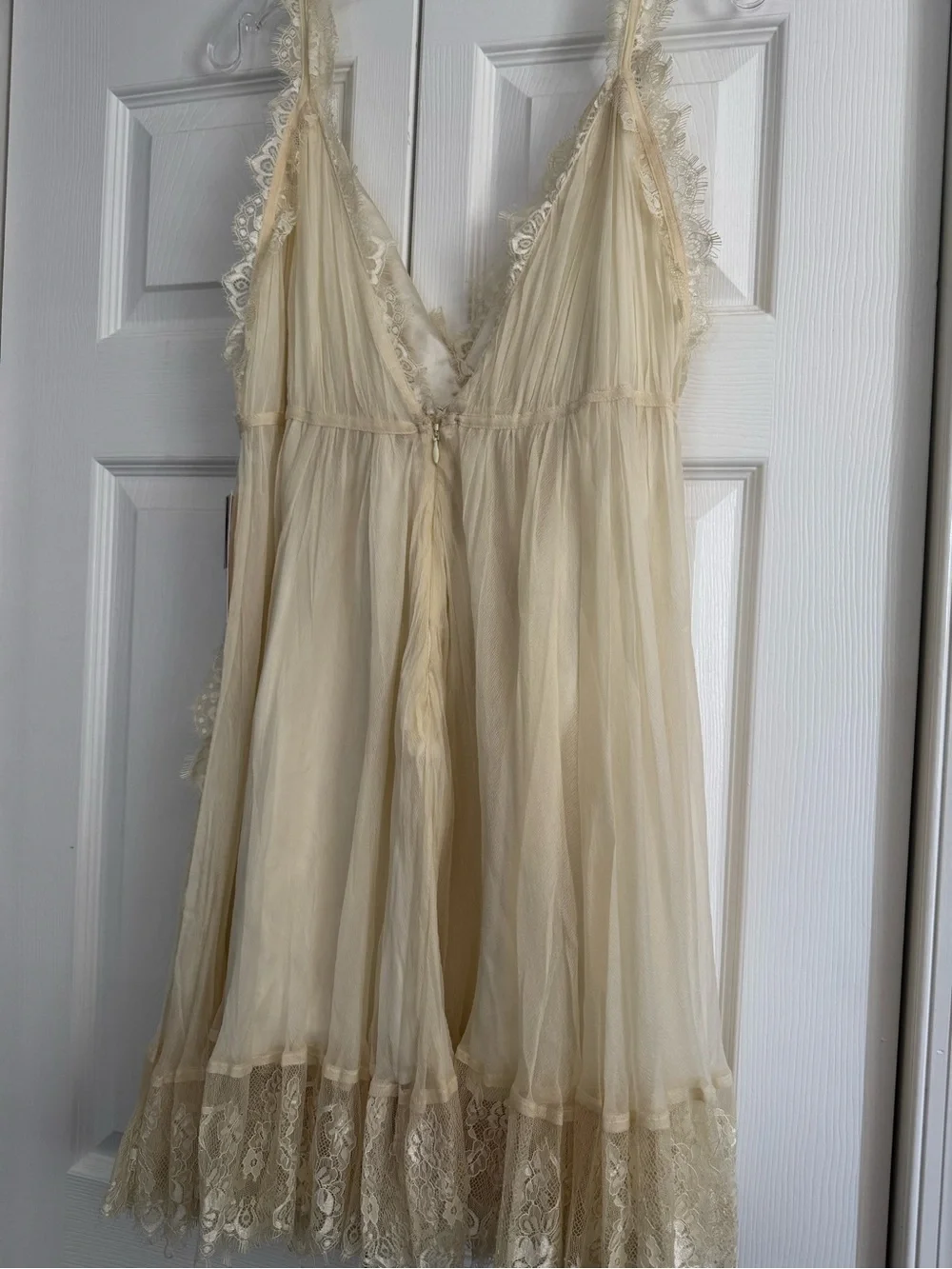 Free People Cream Lace-Trim Slip Dress